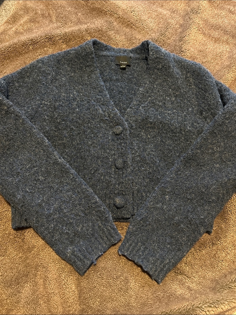 Crop V-Neck Button Cardigan - Dark Blue